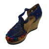 Women Genuine Leather Espadrille Wedges Mexican Blue Color Sandals CR1116