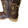 Men's Handcrafted Boots-Cowhide Brown Ostrich Print Leather Square Toe