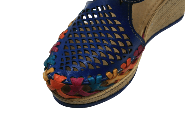 Women Genuine Leather Espadrille Wedges Mexican Blue Color Sandals CR1116