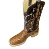 Men's Handcrafted Boots-Cowhide Brown Ostrich Print Leather Square Toe