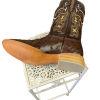 Men's Handcrafted Boots-Cowhide Brown Ostrich Print Leather Square Toe