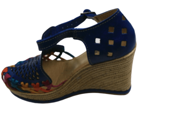 Women Genuine Leather Espadrille Wedges Mexican Blue Color Sandals CR1116