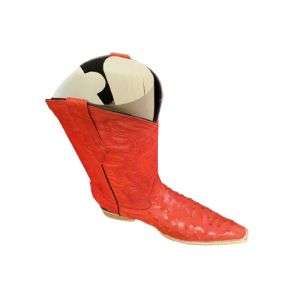 Men's Snip Toe Boots Cowboy Ostrich Print Leather Western Snip Toe Red Boots Handcrafted