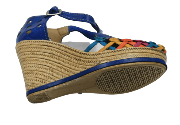 Women Genuine Leather Espadrille Wedges Mexican Blue Color Sandals CR1116