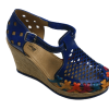 Women Genuine Leather Espadrille Wedges Mexican Blue Color Sandals CR1116