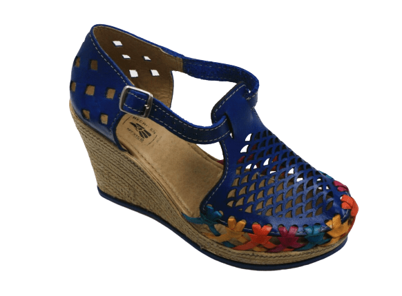 Women Genuine Leather Espadrille Wedges Mexican Blue Color Sandals CR1116