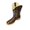 Men's Handcrafted Boots-Cowhide Brown Ostrich Print Leather Square Toe